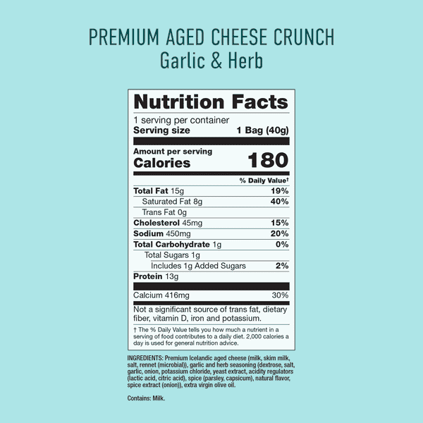 Premium Aged Cheese Crunch Garlic & Herb Cheese Snack